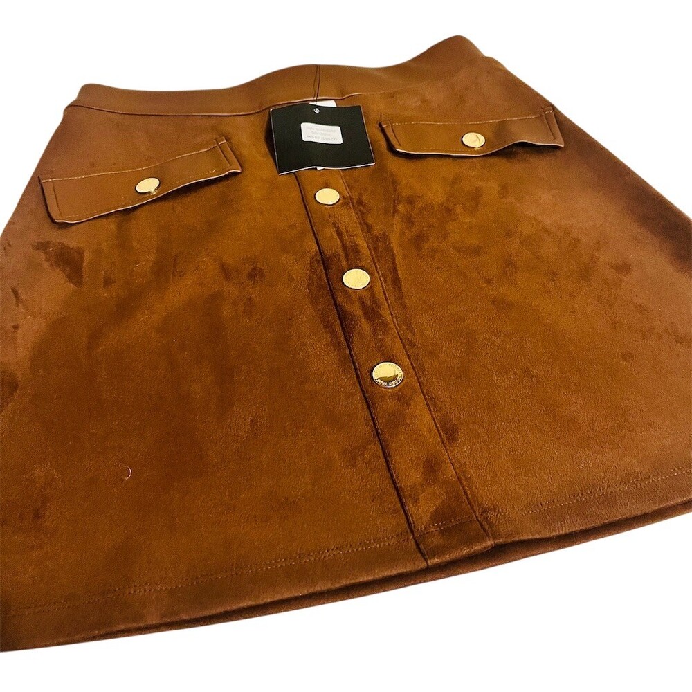 Marc New York Andrew Marc Skirt Womens XS Brown A-Line Mini Button Front